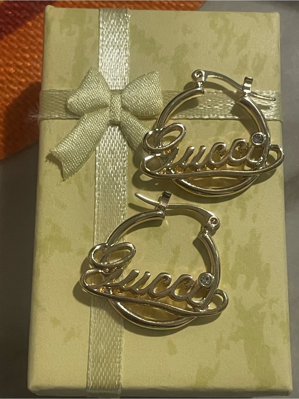 GG Vintage 90’s Gold Script Hoop Earrings - Elegant Logo Design